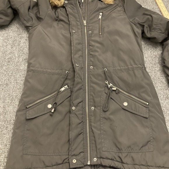 Mossimo Supply Co Womens Jacket MEDIUM Black Faux Fur Hood Coat Parka - Picture 5 of 12